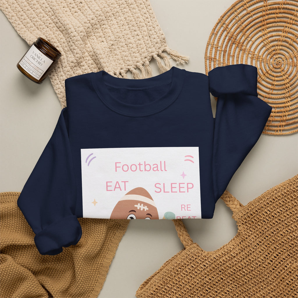 Football Eat Sleep Repeat Crewneck Sweatshirt — Cute Cartoon Football Graphic