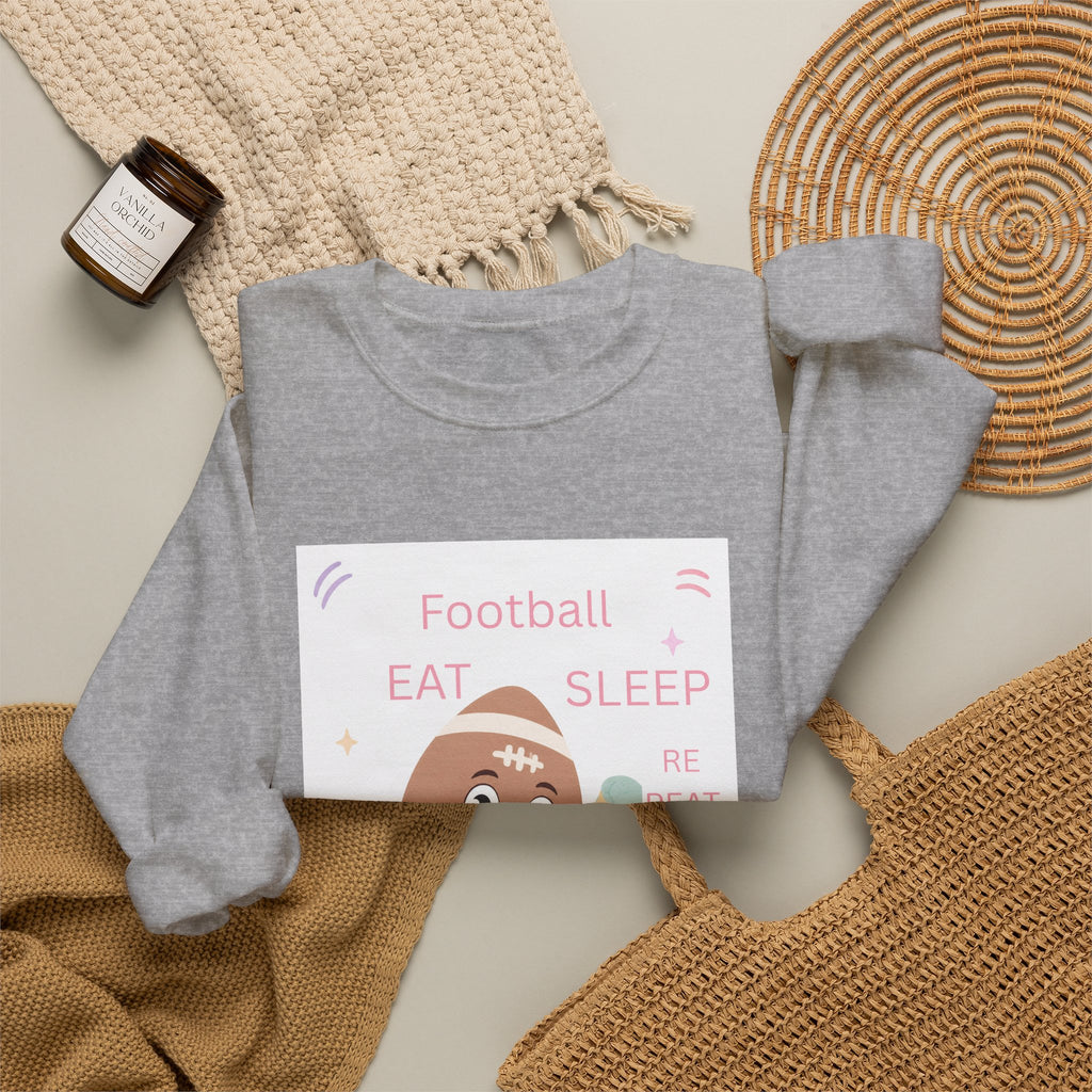 Football Eat Sleep Repeat Crewneck Sweatshirt — Cute Cartoon Football Graphic