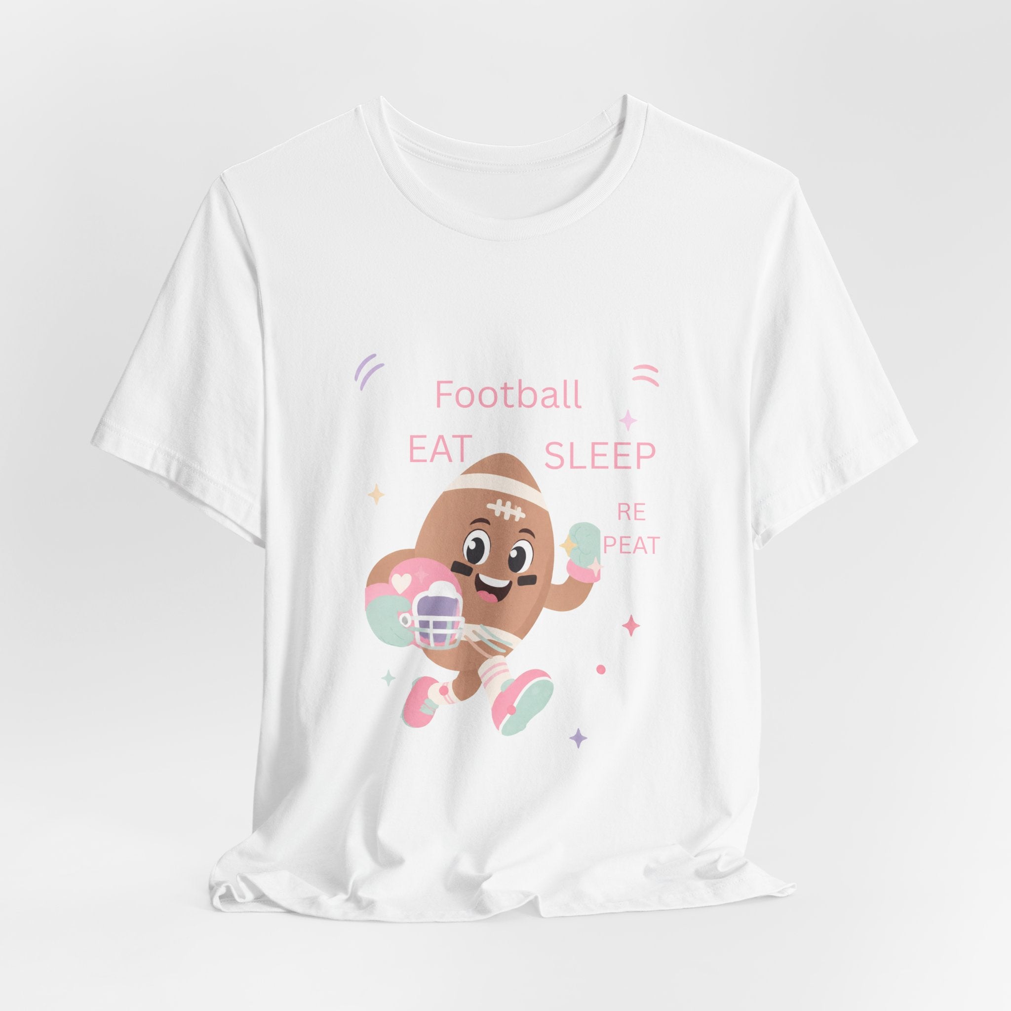 Football Eat Sleep Repeat Tee — Cute Cartoon Helmet Player T‑Shirt