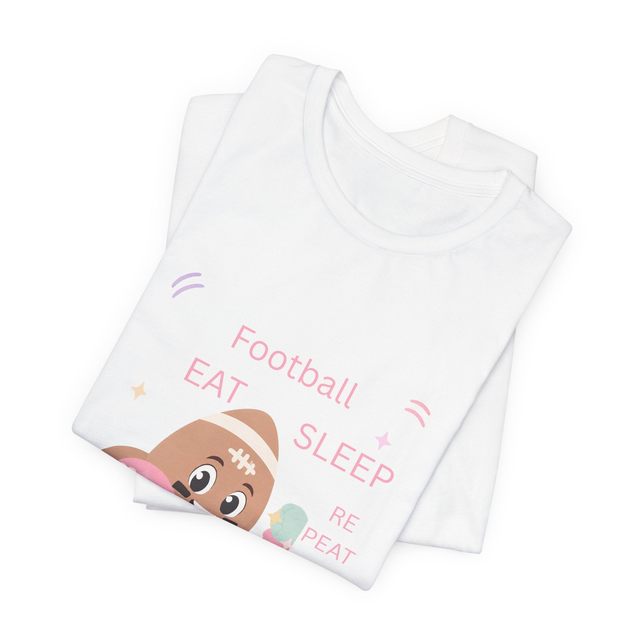 Football Eat Sleep Repeat Tee — Cute Cartoon Helmet Player T‑Shirt