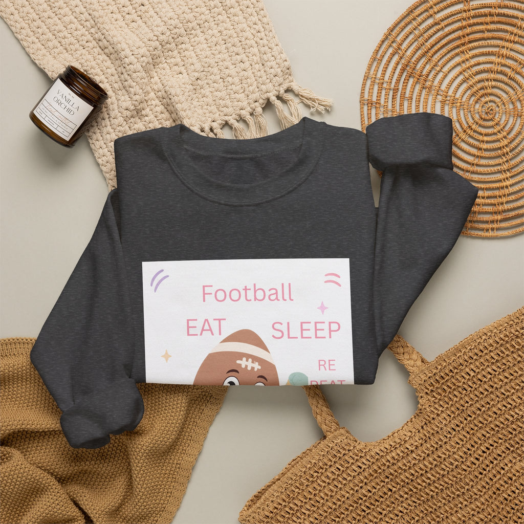 Football Eat Sleep Repeat Crewneck Sweatshirt — Cute Cartoon Football Graphic