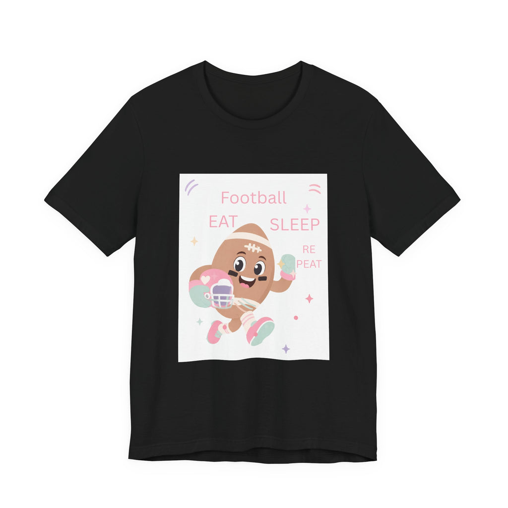 Football Eat Sleep Repeat Tee — Cute Cartoon Helmet Player T‑Shirt