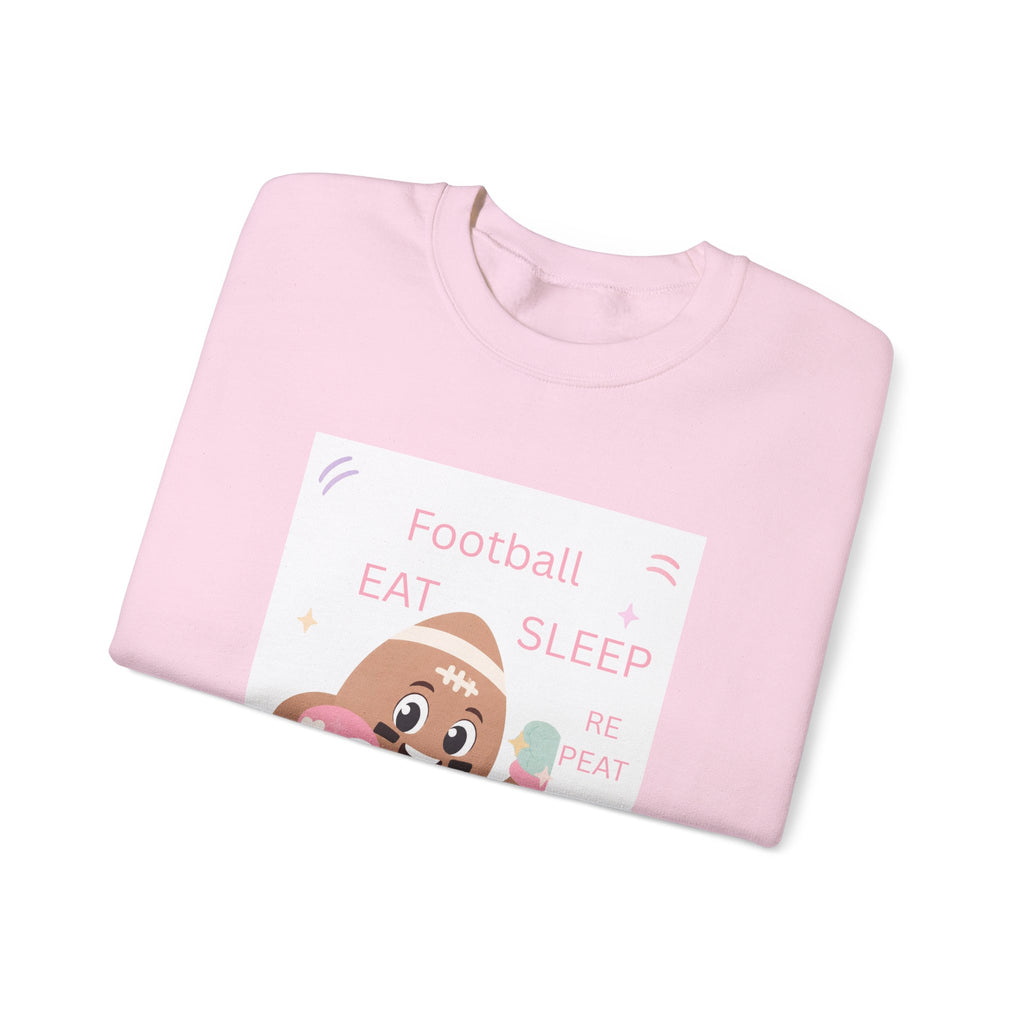 Football Eat Sleep Repeat Crewneck Sweatshirt — Cute Cartoon Football Graphic