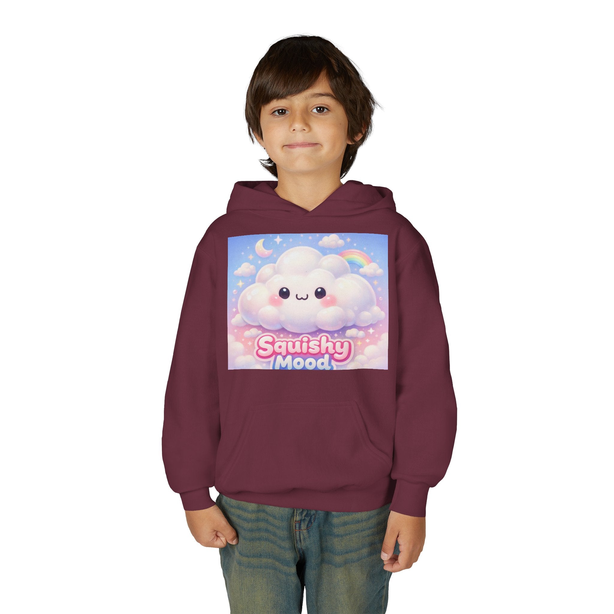 Kawaii 'Squishy Mood' Youth Hoodie – Cute Cloud Rainbow Sweatshirt