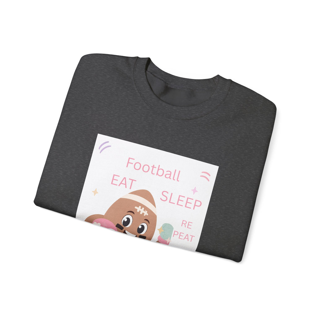 Football Eat Sleep Repeat Crewneck Sweatshirt — Cute Cartoon Football Graphic