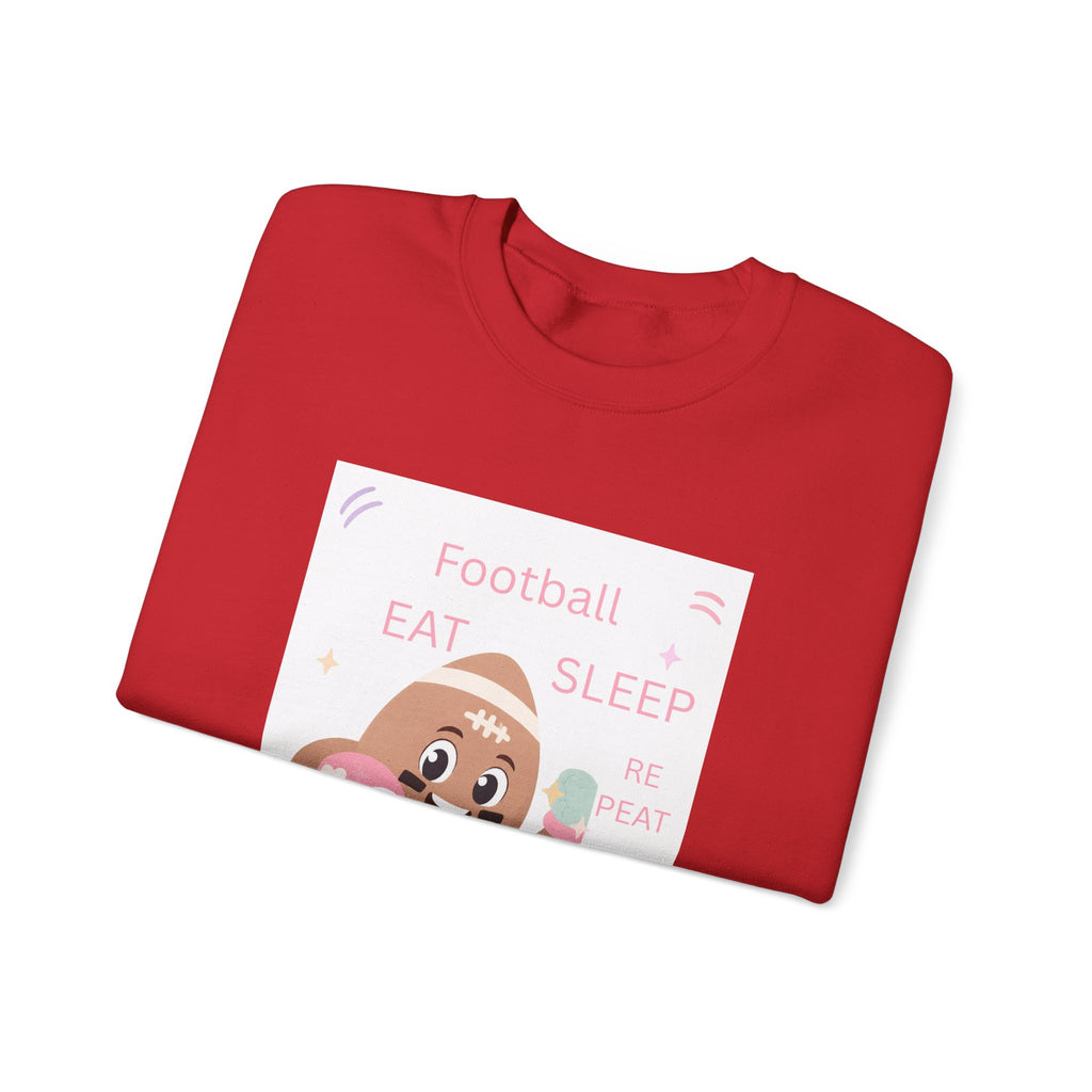 Football Eat Sleep Repeat Crewneck Sweatshirt — Cute Cartoon Football Graphic