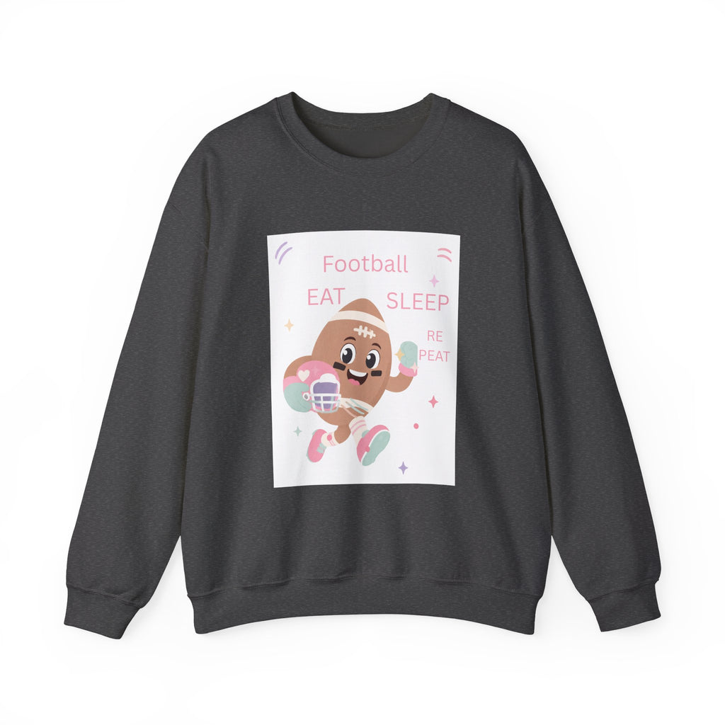 Football Eat Sleep Repeat Crewneck Sweatshirt — Cute Cartoon Football Graphic