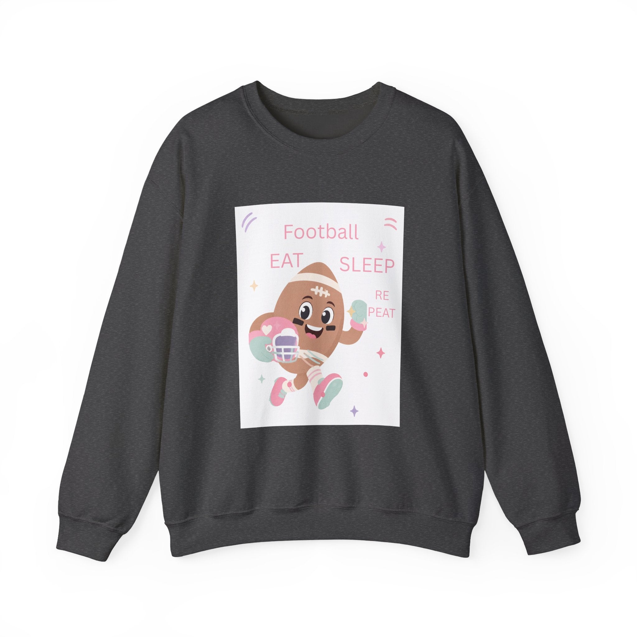 Football Eat Sleep Repeat Crewneck Sweatshirt — Cute Cartoon Football Graphic