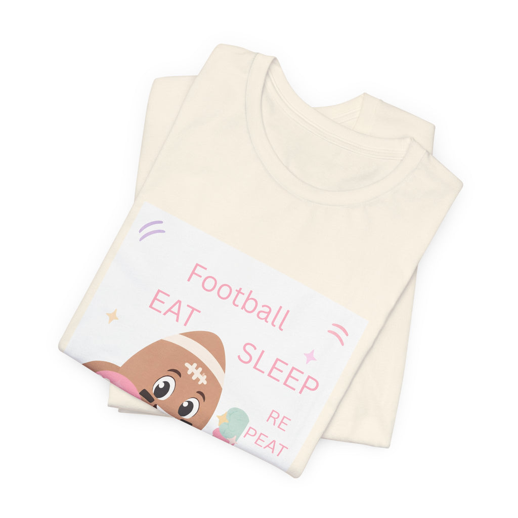 Football Eat Sleep Repeat Tee — Cute Cartoon Helmet Player T‑Shirt