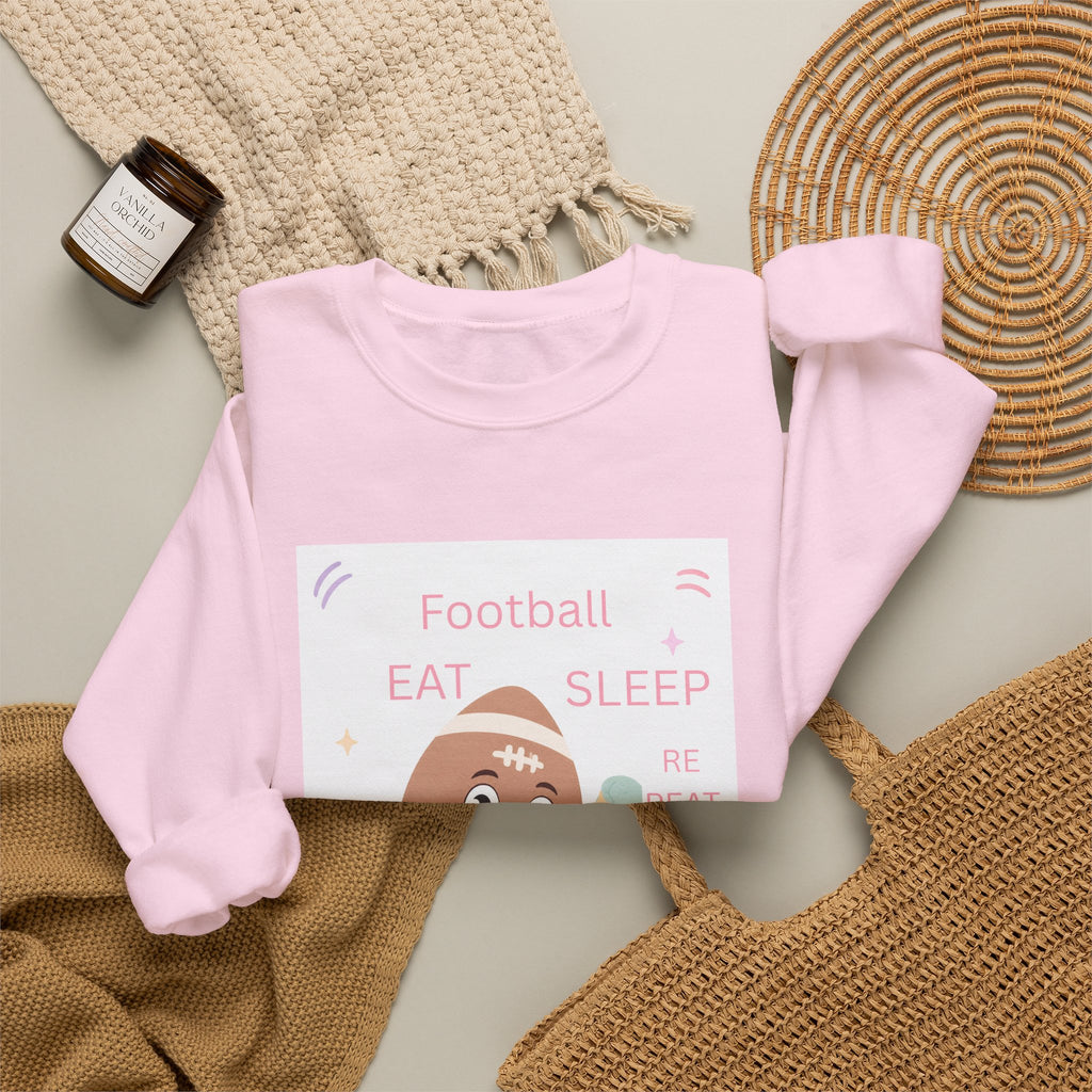 Football Eat Sleep Repeat Crewneck Sweatshirt — Cute Cartoon Football Graphic