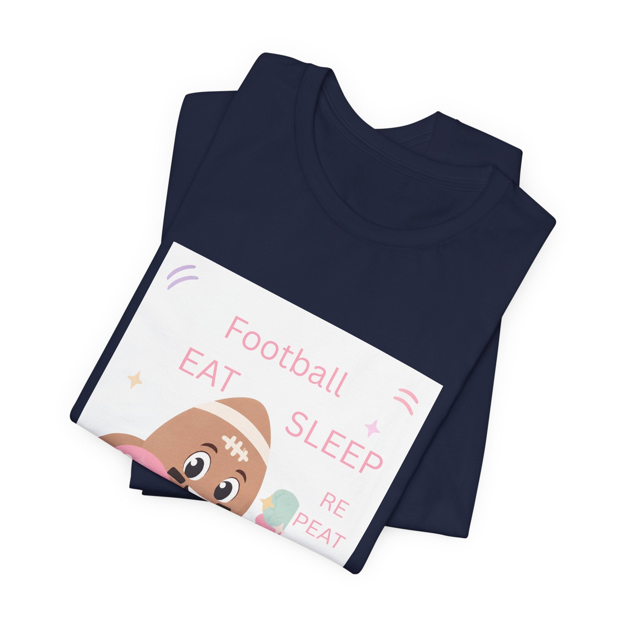 Football Eat Sleep Repeat Tee — Cute Cartoon Helmet Player T‑Shirt