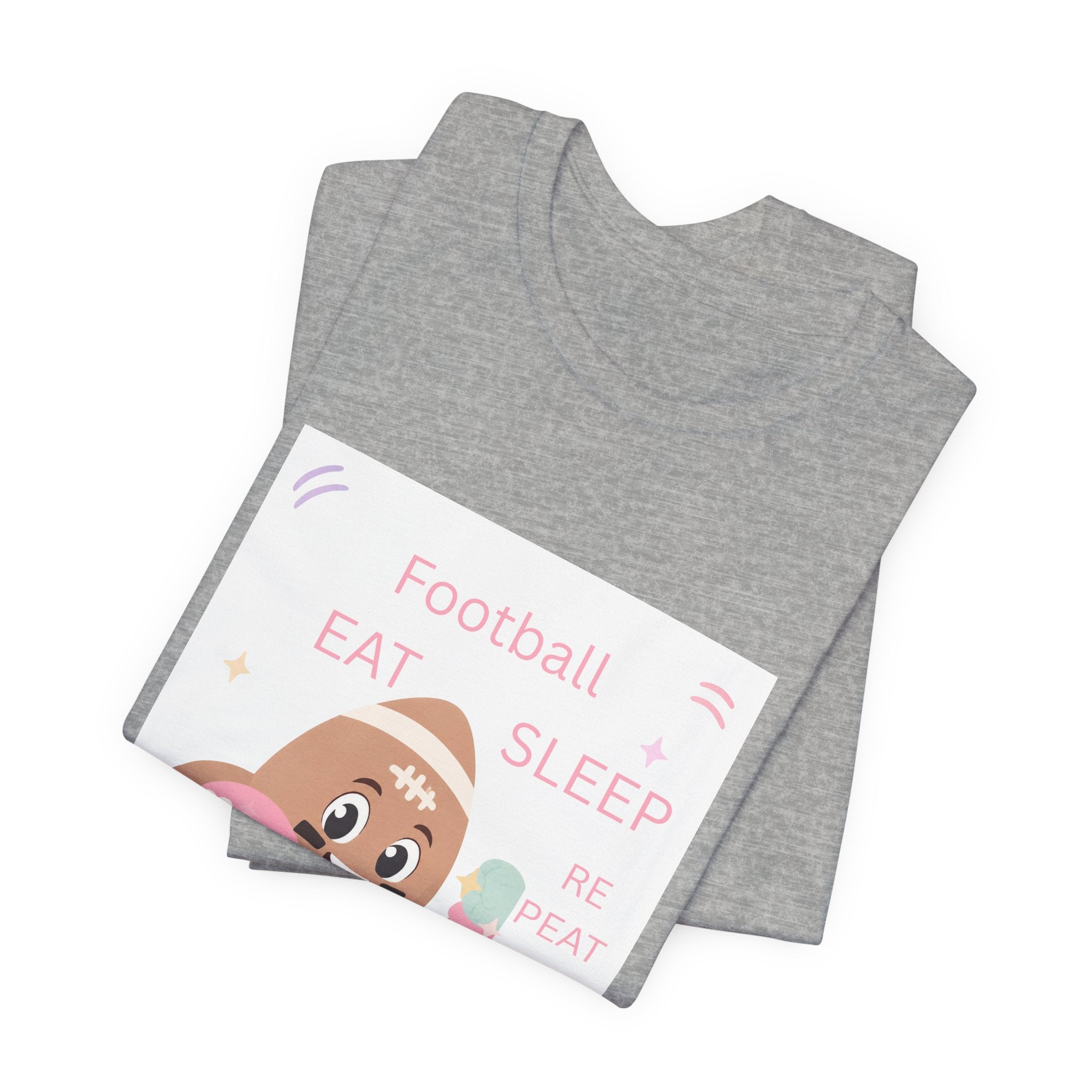 Football Eat Sleep Repeat Tee — Cute Cartoon Helmet Player T‑Shirt