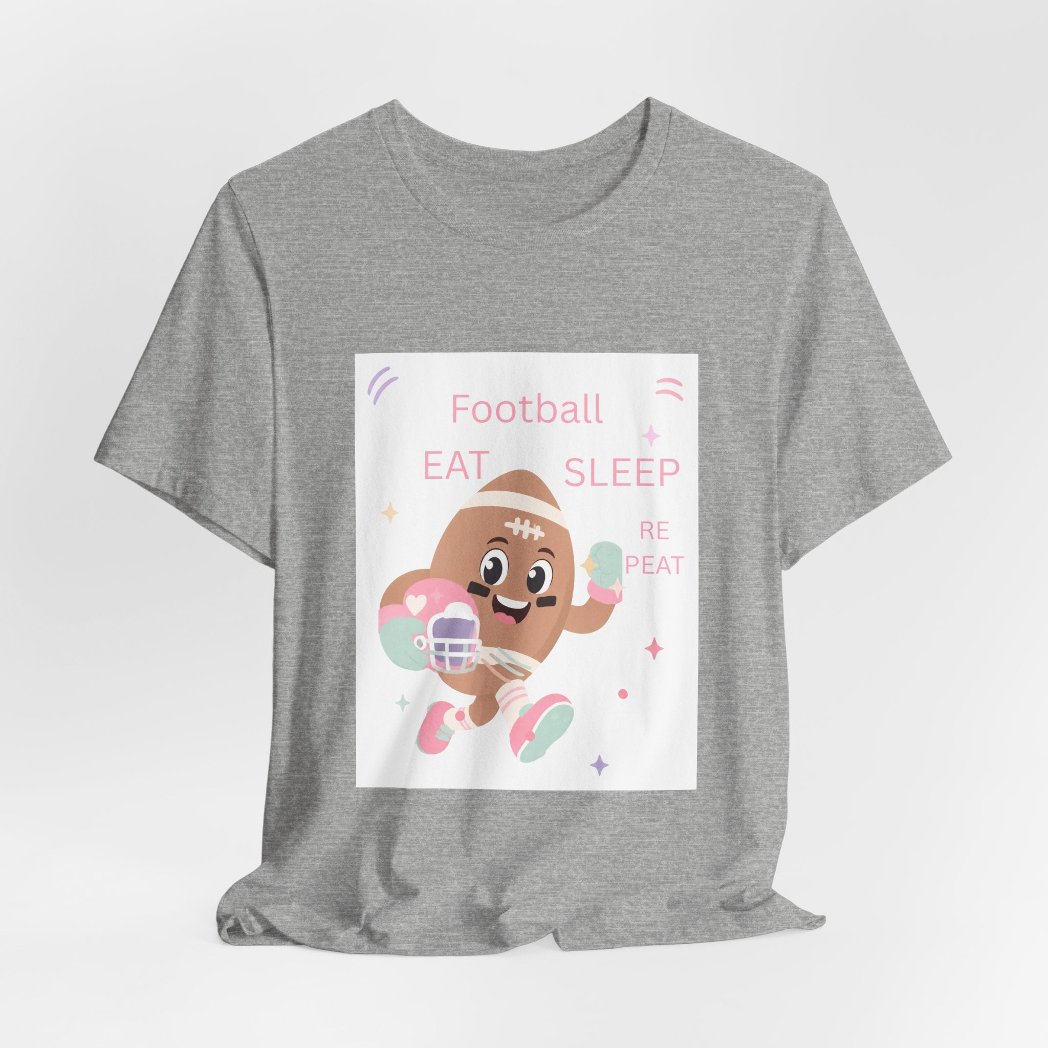 Football Eat Sleep Repeat Tee — Cute Cartoon Helmet Player T‑Shirt
