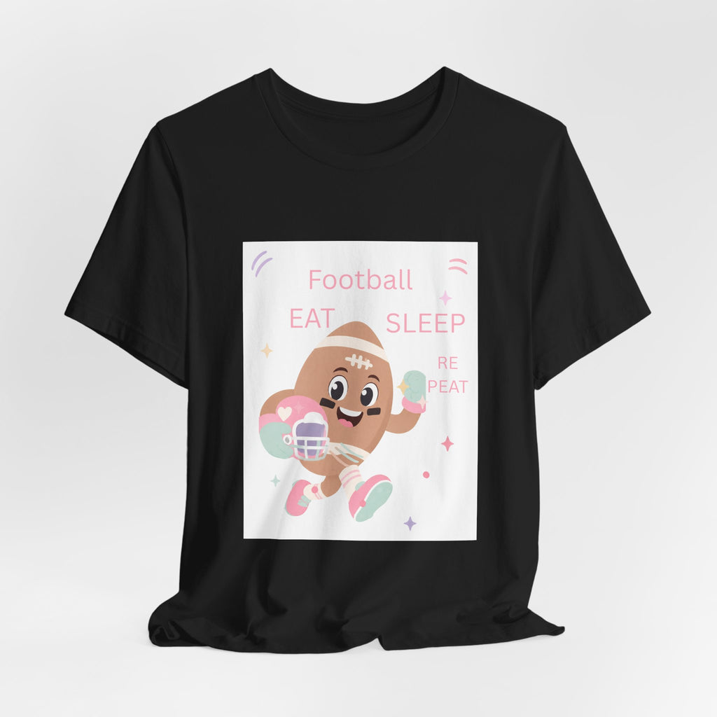 Football Eat Sleep Repeat Tee — Cute Cartoon Helmet Player T‑Shirt