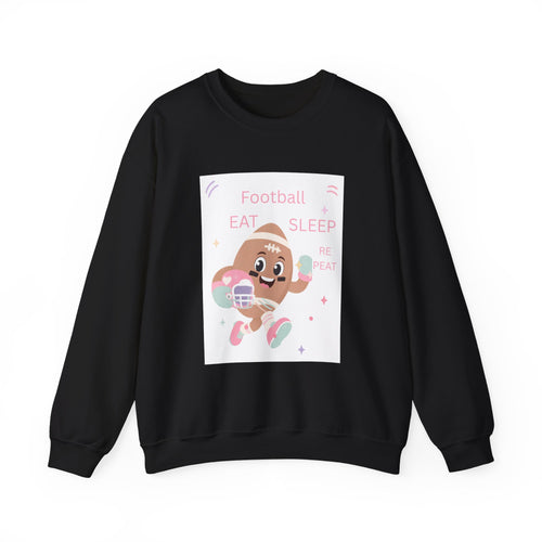 Football Eat Sleep Repeat Crewneck Sweatshirt — Cute Cartoon Football Graphic
