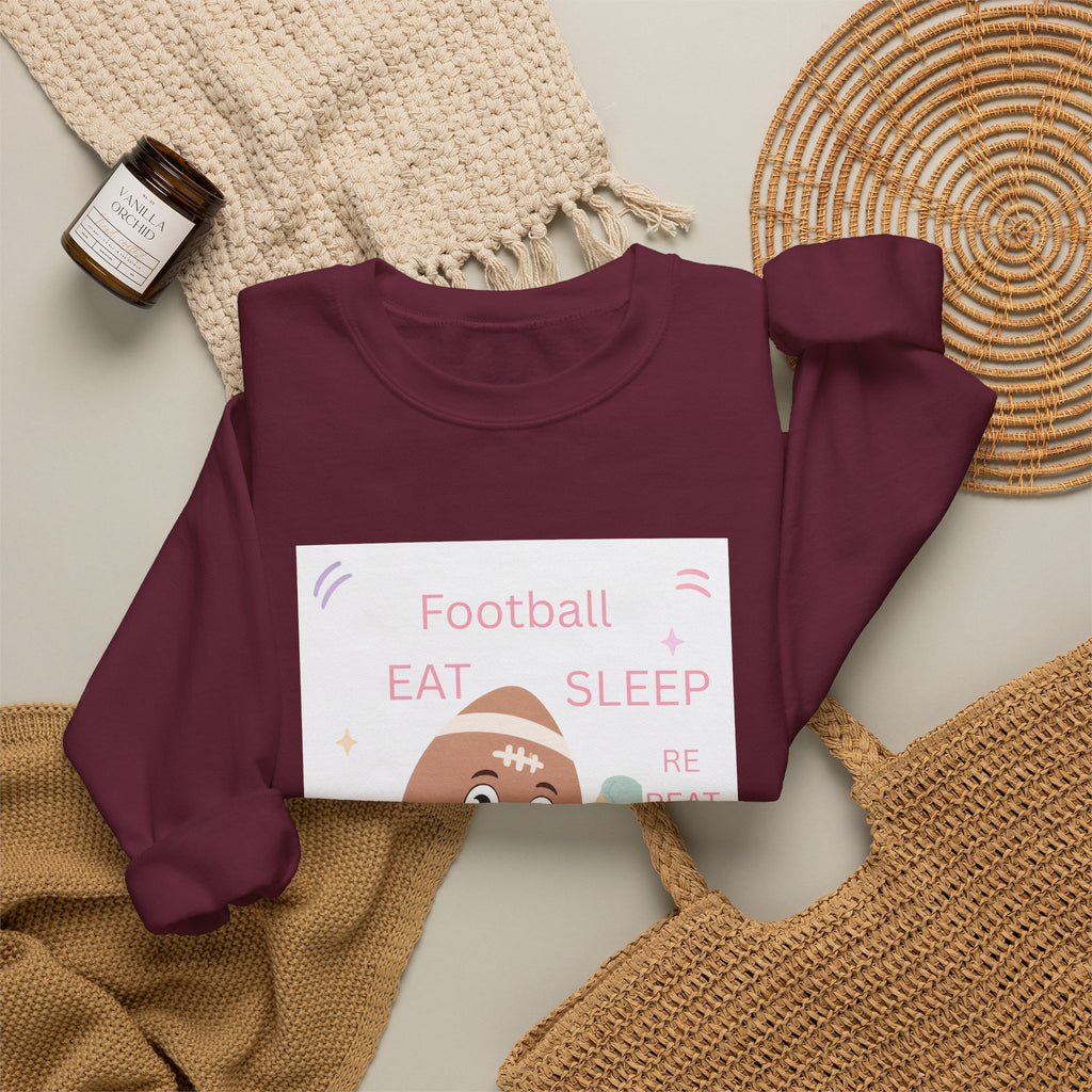 Football Eat Sleep Repeat Crewneck Sweatshirt — Cute Cartoon Football Graphic
