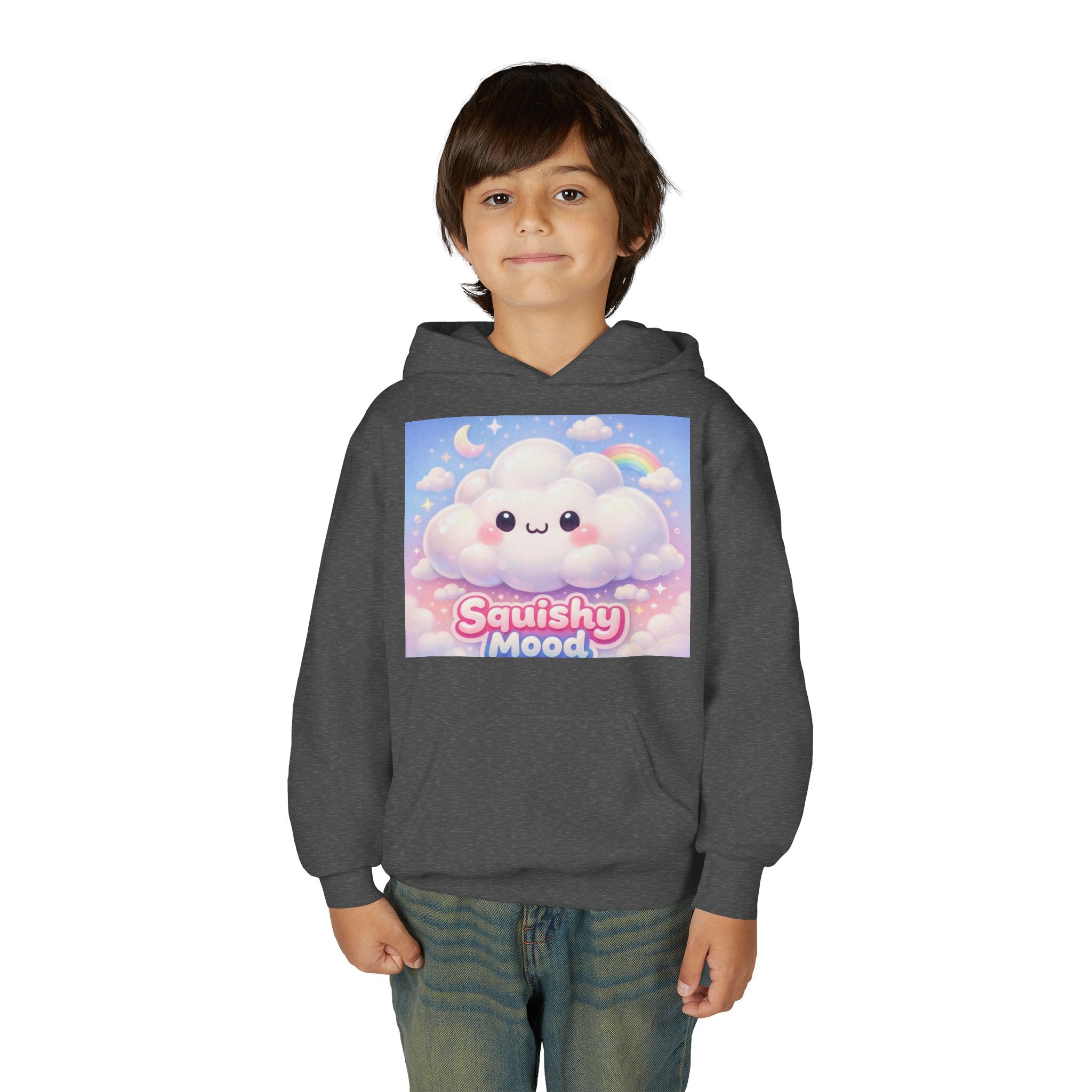Kawaii 'Squishy Mood' Youth Hoodie – Cute Cloud Rainbow Sweatshirt