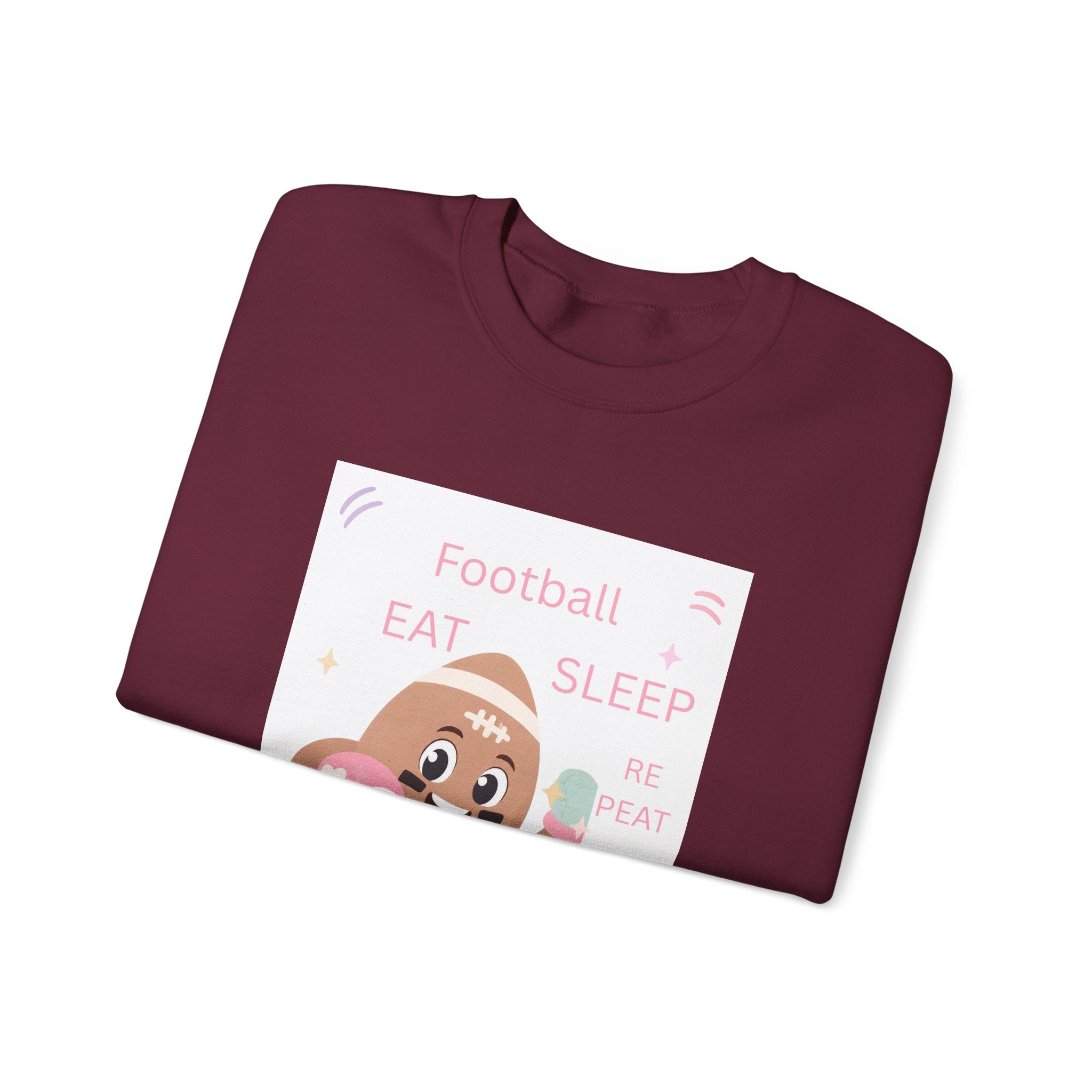 Football Eat Sleep Repeat Crewneck Sweatshirt — Cute Cartoon Football Graphic